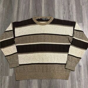 Vintage Grandpacore Sweater Mens XL Brown Striped Cotton Scandia USA